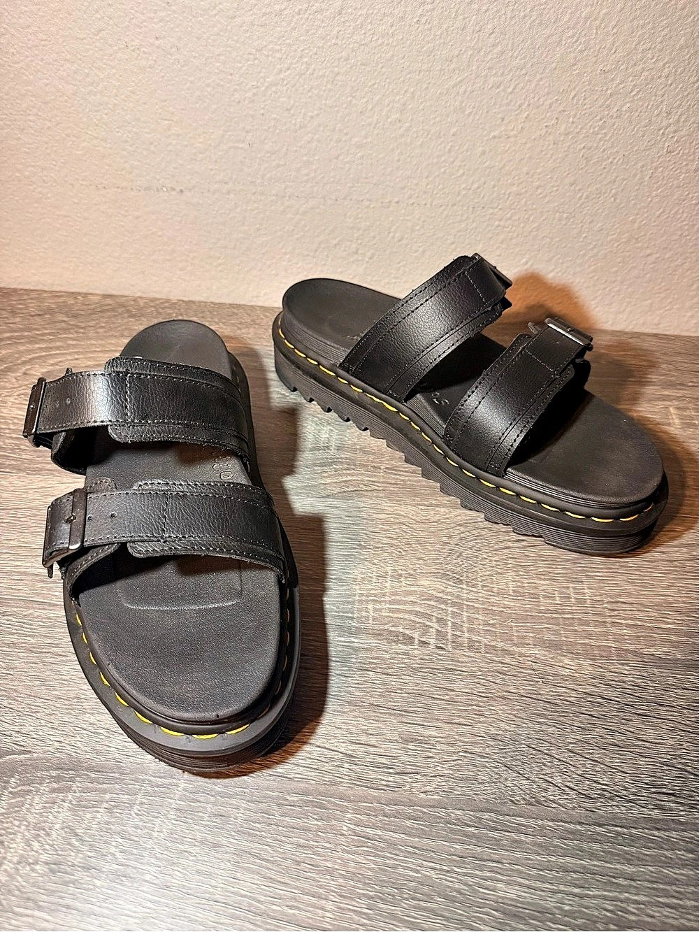 Dr. Martens Myles Black Leather Slide Sandals